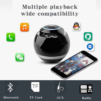 Portable Bluetooth Sphere Speaker, Mini LED Light, Outdoor USB Rechargeable