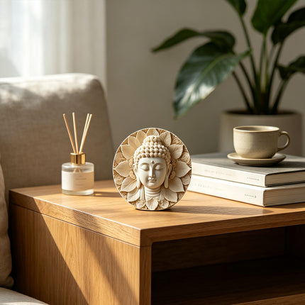 Wooden Buddha Head Round Wall Plaque Hanging Decor Indoor Outdoor 20cm