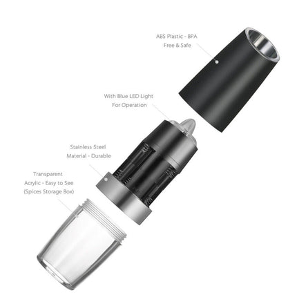 Electric Pepper Mill & Salt Grinder, Gravity Automatic Battery LED