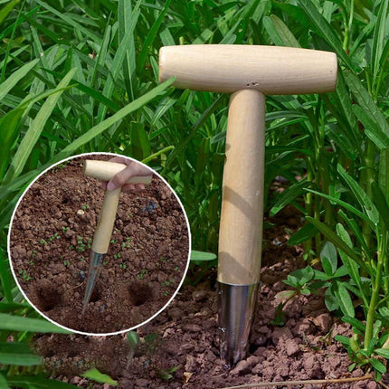 Garden Dibber T-Handle Carbon Steel Seed & Bulb Sowing Planting Tool Punch