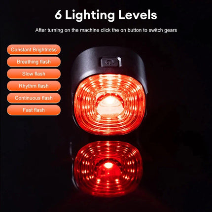 Mountain Bike LED Brake Tail Light, USB Rechargeable Rear Bicycle Light
