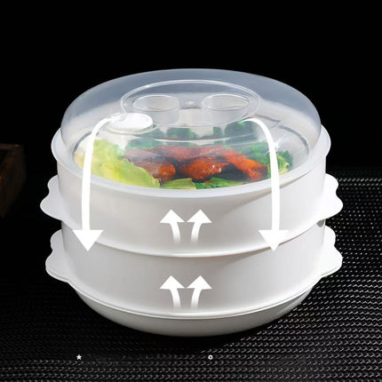 Multi-Layer Plastic Microwave Steamer Basket, Large Capacity Heat-Resistant