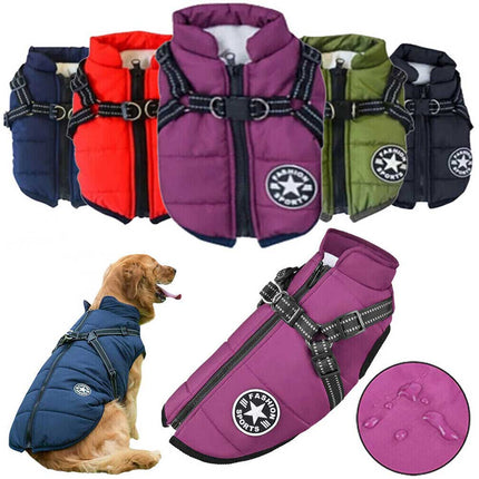 Waterproof Winter Dog Jacket with Harness, Breathable Sizes S-L
