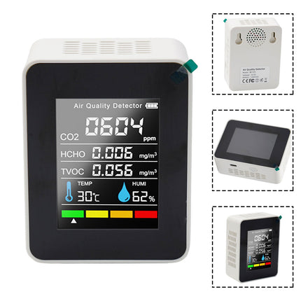 USB Rechargeable 5 in 1 Air Quality Monitor CO2 TVOC HCHO Temp Humidity