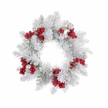 Christmas Snowy Red Berry Wreath Candle Ring Table Centrepiece 1Pc