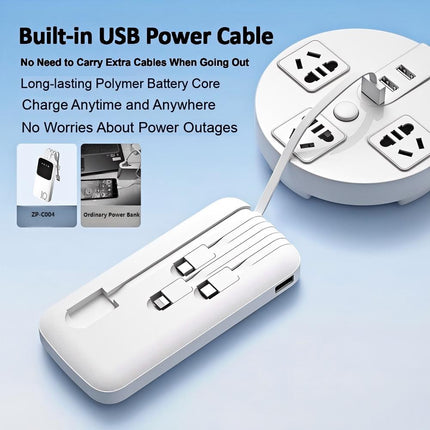 Slim Portable Power Bank 3C Certified 10000mAh 20000mAh Built in Cable Charger
