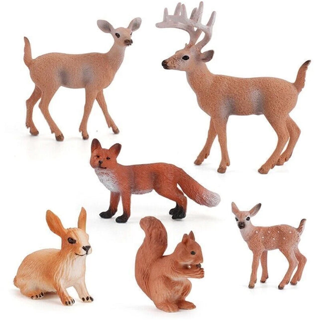 6pcs Woodland Animal Figures Set Deer Fox Rabbit Squirrel Ornament Toy