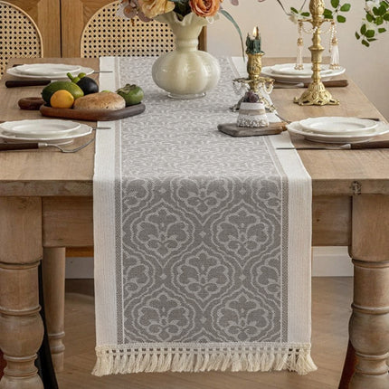 Elegant Jacquard Tassel Table Runner for Dining Table Counter Decor
