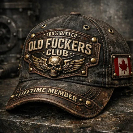 Adjustable Old F*ckers Club Cap, Distressed Vintage Hat with 3D Design