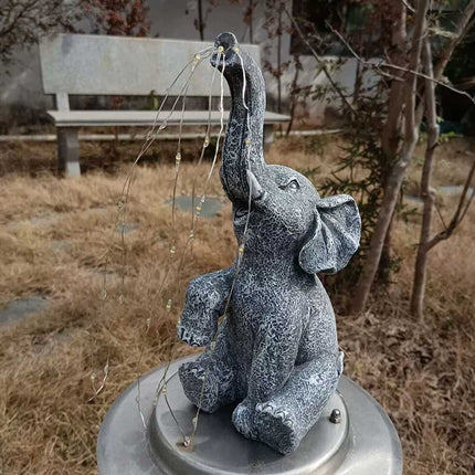 Solar Powered Elephant Statue Resin Garden Light Patio Decor