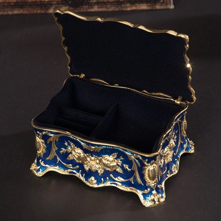 Retro Blue Jewelry Box Trinket Organizer, Alloy Ring Necklace Storage Box