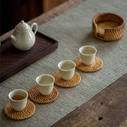 6-Piece Rattan Coaster Set with Base, Heat Resistant Autumn Cup Mats