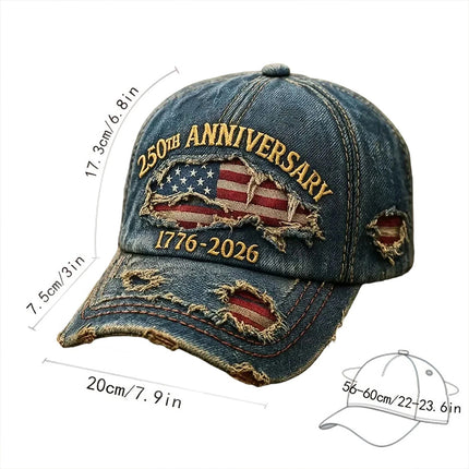 Patriotic Denim Baseball Cap 250th US Anniversary 1776-2026 Print