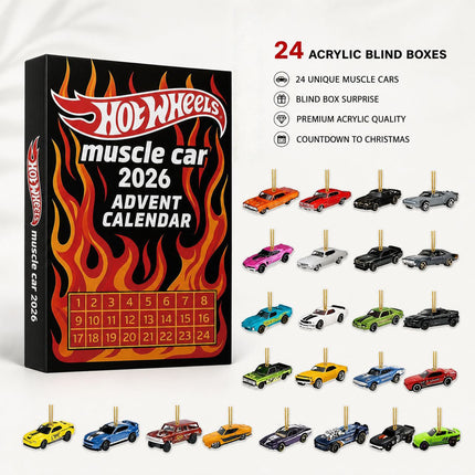 2026 Advent Calendar 24 Days 2D Muscle Toy Car Acrylic Trim Set