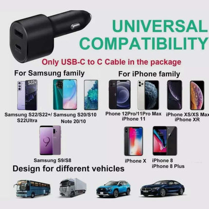 60W Dual Car Charger 45W+15W USB-C & USB-A Super Fast Charging