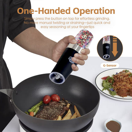 2 Pcs Electric Salt & Pepper Shakers – Gravity-Activated Spice Grinders