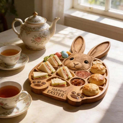 Wooden Easter Bunny Cold Dishes Board 14"x14", Easy Clean Kitchen Tool