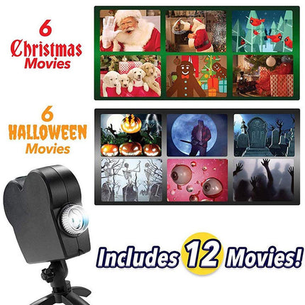 12-Movie Holographic Projector for Christmas Halloween, Window & Stage Lamp