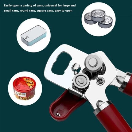 Stainless Steel Multifunctional Can Opener, Professional Effortless Red