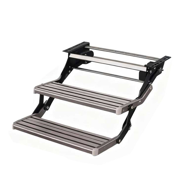 12V Electric Double Aluminium Caravan RV Step - Silver Pull-Out Drop-Down Model