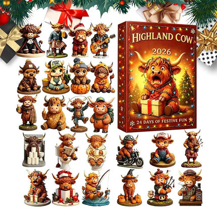 Highland Cow Xmas Advent Calendar 2026, 24 Day Acrylic 2D Figure Gift