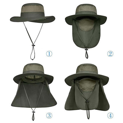 Outdoor Sun UV Protection Fishing Cap Neck Face Flap Hat Wide Brim Summer