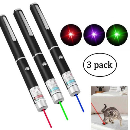 3 Pack Laser Pointer Pen Green Purple Red Light Visible Beam Cat Dog Pet Office