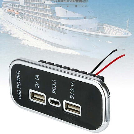 12V-24V Car Charger Dual USB+PD 3-Port Panel 36W Fast Charging