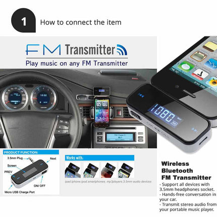 3.5mm Car FM Transmitter Wireless Handsfree MP3 Player Adapter
