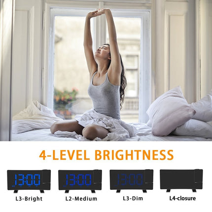 LED Projection Alarm Clock with Radio, Curved Screen Digital
