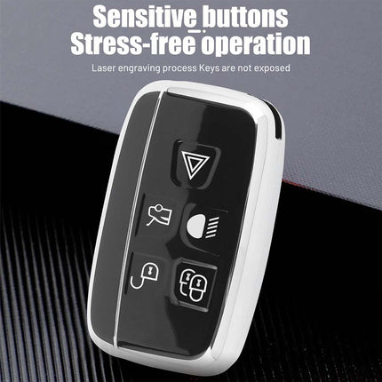 For Land Rover Range Rover Sport Evoque Jaguar Key Fob Cover, Protective Silicone/Leather Shell Case with Keyring