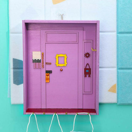 Rustic Wooden Purple Key Holder with Hooks, Entryway Shelf Wall Decor