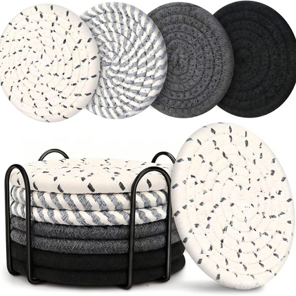 8pcs Non-Woven Heat Resistant Cup Coasters Set with Iron Frame, Non-Slip Drink Mat