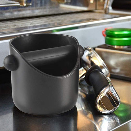 Coffee Waste Container with Knock Bar & Tamper Tube, Black Bucket for Barista