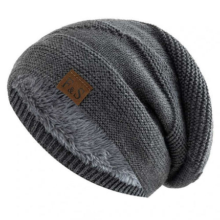 Unisex Winter Slouchy Beanie Fur Lined Warm Knitted Cap Men Women