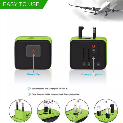 Universal Travel Adapter 3.4A: 3 USB + Type-C, Fast Charging
