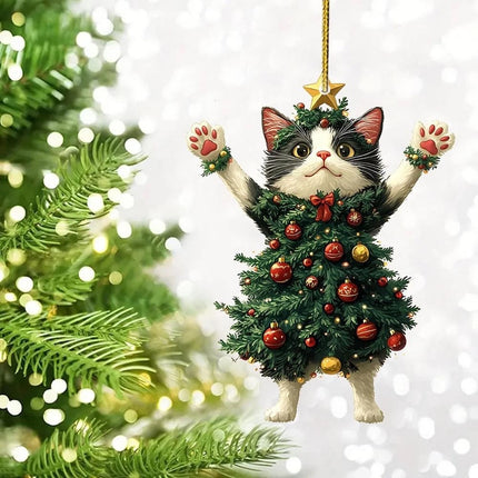 2x Cute Cat Christmas Tree Hanging Ornaments Acrylic Pendant Decor