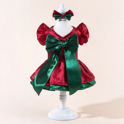 Christmas Santa Dog Dress Costume, Festive Puppy Outfit Red Green for 2-3kg