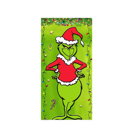 90x200cm Grinch Green Christmas Door Cover Merry Porch Sign Decor