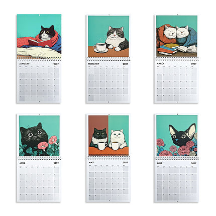 2027 Cats Chillin' with Books Wall Calendar, Cat-Themed Illustrations Planner