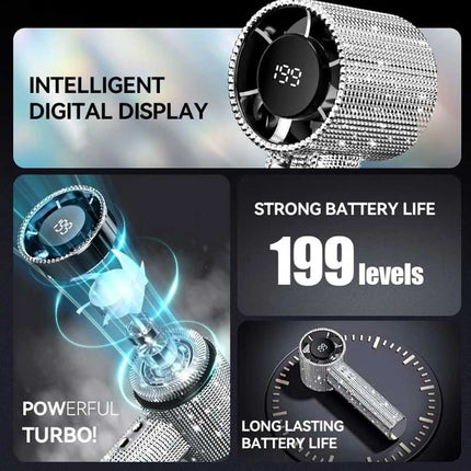 S5 Full White Diamond Handheld LED Turbo Fan 199 Gears Mini Personal Fan