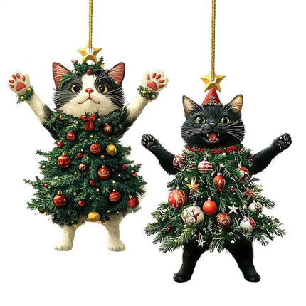 2x Cute Cat Christmas Tree Hanging Ornaments Acrylic Pendant Decor