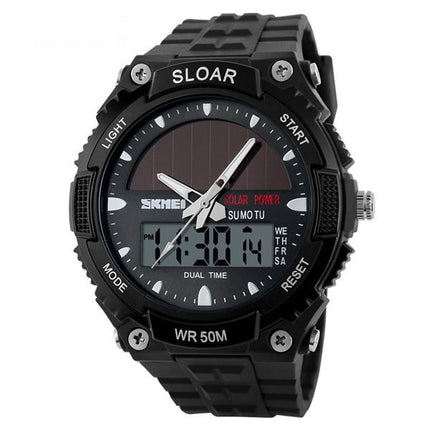 Men's Solar Sports Watch Dual Time LED Digital Waterproof Analog