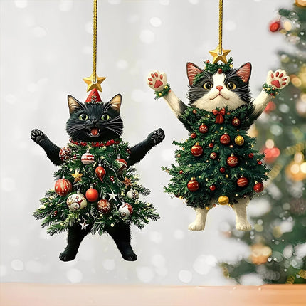 2x Cute Cat Christmas Tree Hanging Ornaments Acrylic Pendant Decor