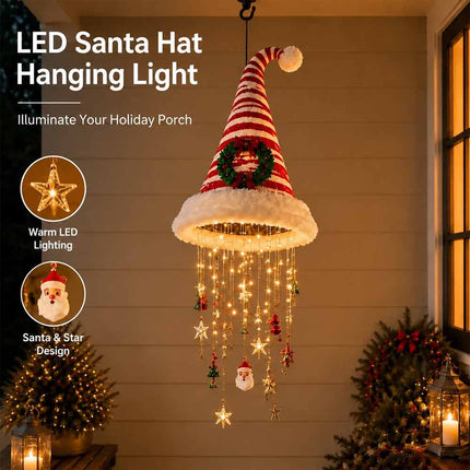 Lighted Santa Hat Chandelier Hanging Decor with Glowing Star Tassel