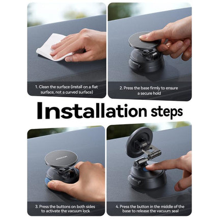 Foldable Magnetic Car Holder Strong Suction Cup Dashboard Mount Black