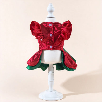 Christmas Santa Dog Dress Costume, Festive Puppy Outfit Red Green for 2-3kg