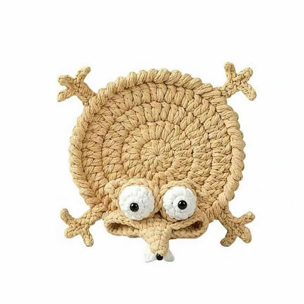 Handmade Crochet 3D Animal Coaster, Cute Knitted Mug Rug Round Drink Mat