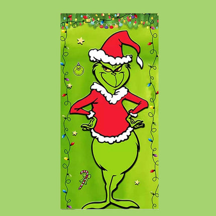 90x200cm Grinch Green Christmas Door Cover Merry Porch Sign Decor