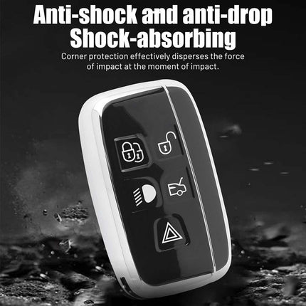 For Land Rover Range Rover Sport Evoque Jaguar Key Fob Cover, Protective Silicone/Leather Shell Case with Keyring